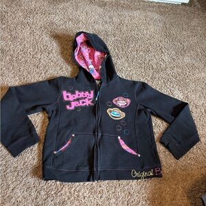 Youth Y2K Bobby Jack Monkey Embroidered I Love Candy Black Zip Size XL